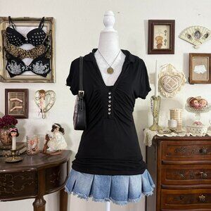 y2k girly grunge black babydoll top